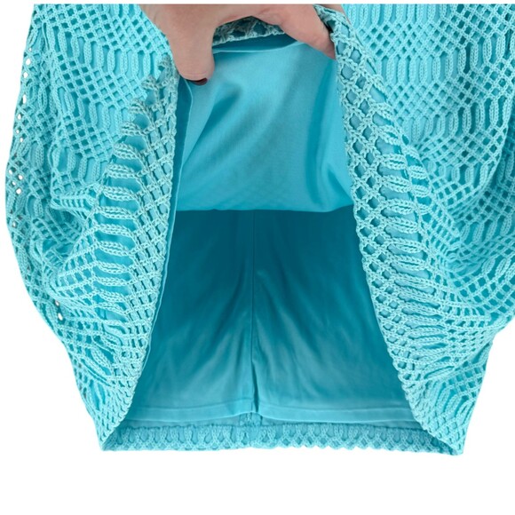 Lauren Ralph Lauren Crochet Lace Sheath Dress 18W Aqua Blue Boat Neck Wedding - Picture 6 of 13